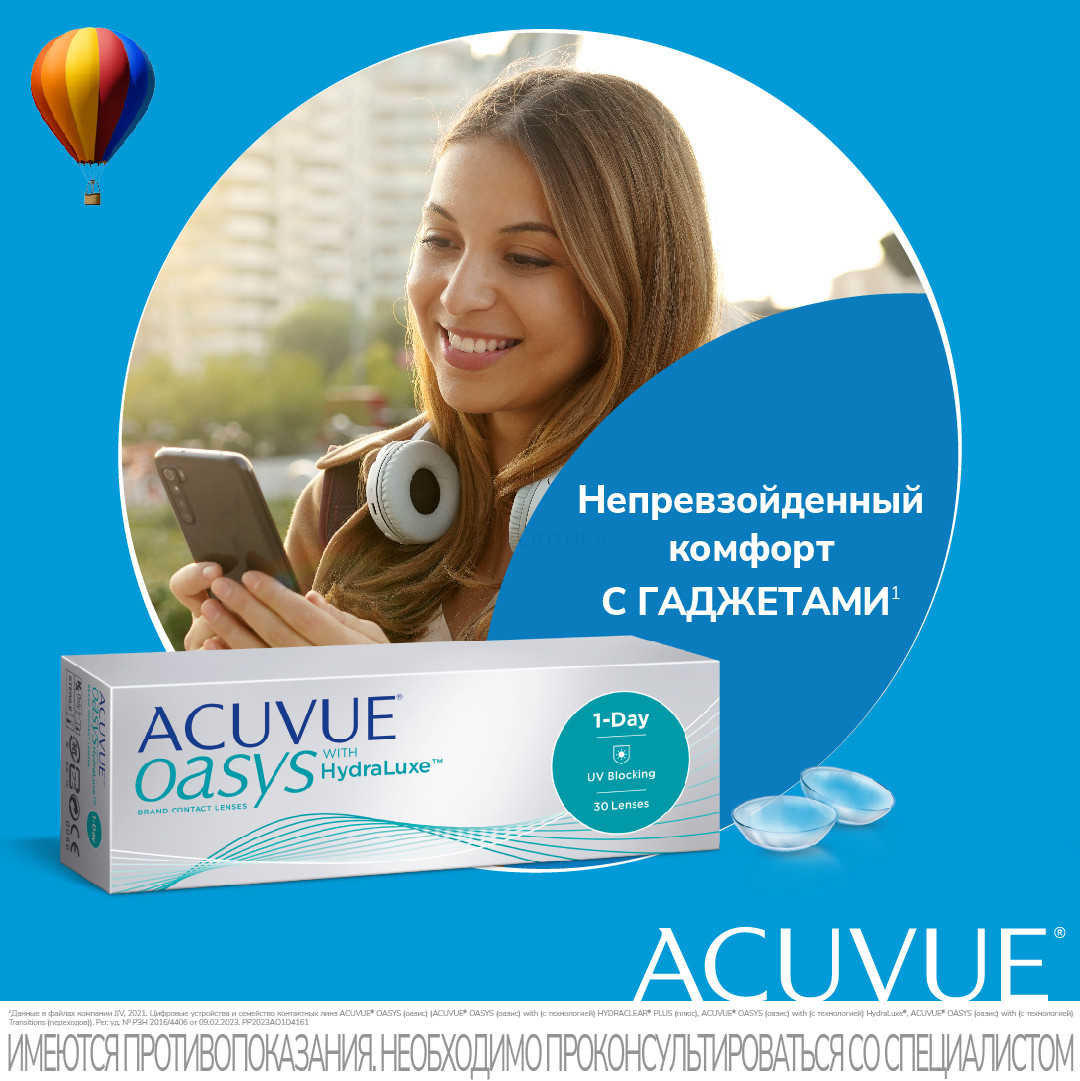 Контактные линзы ACUVUE OASYS 1-DAY with HydraLuxe, 30 шт